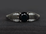 2ct Engagement Ring Round Black Diamond Solitaire with Accent 14k WhiteGold Over