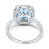 2.75ct Cushion Cut Blue Aquamarine Diamond Accent Halo Ring 14k WhiteGold Finish