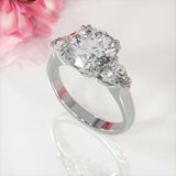 2.6ct Round Cut Diamond Pear Accents Trilogy Engagement Ring 14k White Gold Over