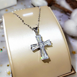 5ct Princess Emerald Diamond Cross Jesus Christ Pendant 14k White Gold Finish