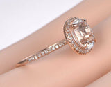 1.3ct Oval Cut Peach Morganite Halo Promise Engagement Ring 14k Rose Gold Finish