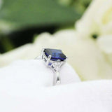 2ct Emerald Cut Blue Sapphire Engagement Ring Diamond Petite 14k White Gold Over