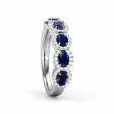 3Ct Oval Cut Blue Sapphire Diamond Halo Women Wedding Band 14K White Gold Finish