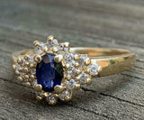 2.5ct Engagement Ring Oval Cut Blue Sapphire Cluster 14k Yellow Gold Finish