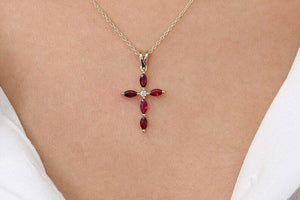 1ct Pink Ruby Pendant with Chain Marquise Cut Holy Cross 14k Yellow Gold Finish