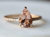 2ct Engagement Ring Pear Cut Peach Morganite Hidden Halo 14k Yellow Gold Finish