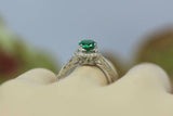 2.2ct Oval Cut Green Emerald Engagement Ring Vintage Halo 14k White Gold Finish