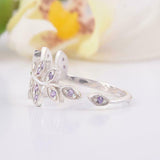 1.5ct Round Purple Amethyst Engagement Ring Floral Leaf Vine 14k White Gold Over