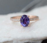 1.5ct Oval Cut Purple Amethyst Engagement Ring Hidden Halo 14k Rose Gold Finish