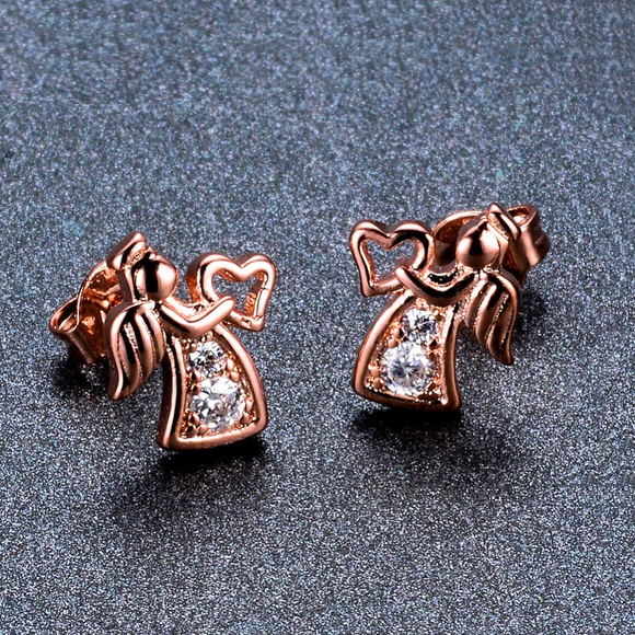 1.3ct Round Cut Diamond Angel Heart Wedding Stud Earrings 14k Rose Gold Finish