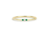 Green Emerald Trilogy Minimalist Ring 0.2ct Round Diamond 14k Yellow Gold Finish