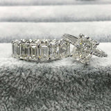 6Ct Radiant Cut Diamond Ring Iced Eternity Band Bridal Set 14K White Gold Finish