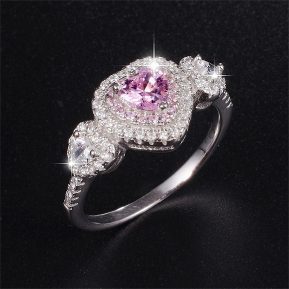 2.5ct Heart Cut Pink Sapphire Engagement Ring 14k White Gold Finish Double Halo