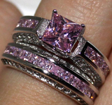 4Ct Princess Cut Pink Sapphire Diamond Bridal Set Ring Band 14K White Gold Over