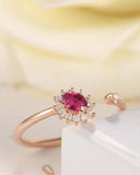 1ct Oval Cut Pink Ruby Diamond Halo Open Cuff Engagement Ring 14k Rose Gold Over