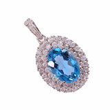 2.7ct Blue Topaz Pendant Oval Cut Diamond Dual Halo 14k White Gold Over NO CHAIN