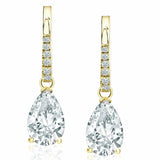 2Ct Pear Cut Diamond Stylish Halo Drop Earrings for Women 14K Yellow Gold Finish