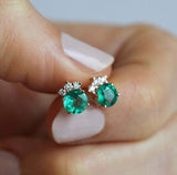 1.3ct Round Cut Green Emerald Diamond Cluster Stud Earrings 14k Rose Gold Finish