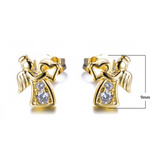 1.3ct Round Cut Diamond Angel Heart Wedding Stud Earrings 14k Yellow Gold Finish