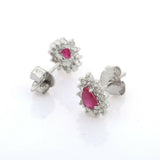 2.35ct Stud Earrings Pear Cut Pink Ruby Floral Halo Women 14k White Gold Finish