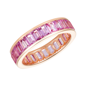 5.5Ct Emerald Cut Pink Sapphire Full Eternity Wedding Band 14K Rose Gold Finish