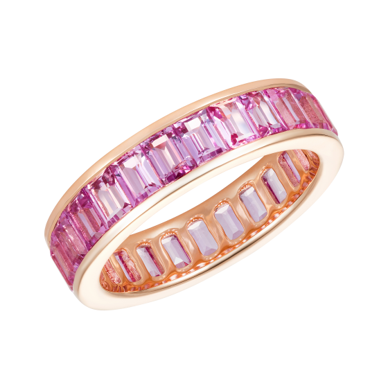 5.5Ct Emerald Cut Pink Sapphire Full Eternity Wedding Band 14K Rose Gold Finish