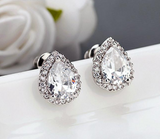 2Ct Pear Cut VVS1/D Diamond Halo Solitaire Stud Earrings 18K White Gold Finish