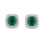 2Ct Cushion Cut Green Emerald Diamond Halo Stud Earrings 14K White Gold Finish