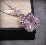 2ct Pink Sapphire Pendant Princess Cut Diamond Halo 14k White Gold Over NO CHAIN