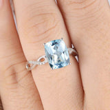 1.5ct Cushion Cut Blue Aquamarine Engagement Ring Infinity 14k White Gold Finish