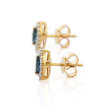 2.24ct Stud Earrings Marquise Cut Blue Sapphire Halo 14k Yellow Gold Finish