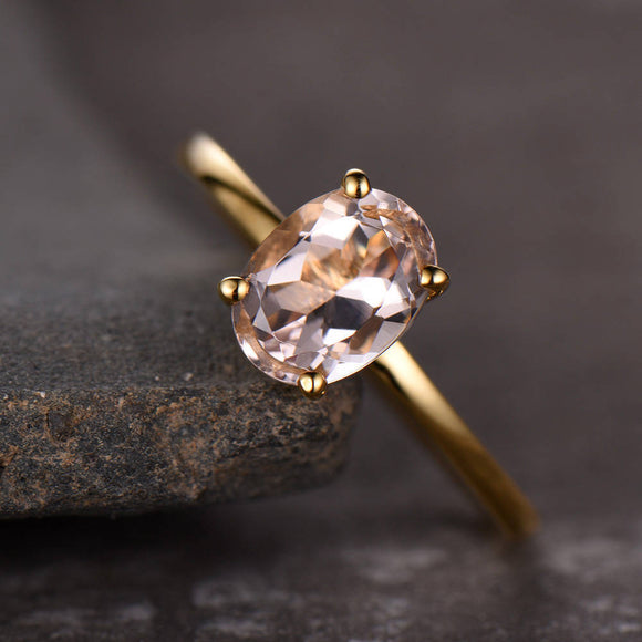 1ct Oval Cut Peach Morganite Solitaire Engagement Ring 14k Yellow Gold Finish