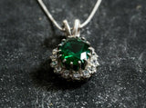 2.5ct Green Emerald Pendant Oval Cut Halo Cluster 14k White Gold Finish NO CHAIN