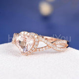 2ct Heart Cut Simulated Peach Morganite Infinity Halo Ring 14k Rose Gold Plated