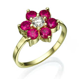 2ct Round Cut Pink Ruby Engagement Ring Flower Solitaire 14k Yellow Gold Finish