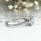 3Ct Cushion Cut Blue Aquamarine Diamond Halo Engagement Ring 18K White Gold Over