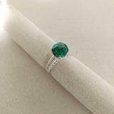 2ct Round Cut Green Emerald Diamond Round Accent Ring 14k White Gold Finish