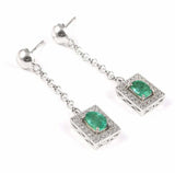 2.5ct Oval Cut Green Emerald Dangling Halo Drop Earrings 14k White Gold Finish