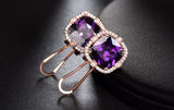 2ct Cushion Cut Purple Amethyst Halo Solitaire Stud Earrings 18k RoseGold Finish