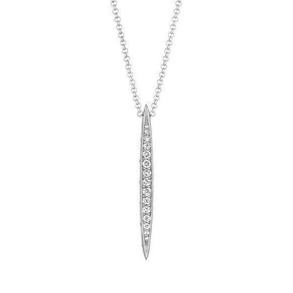 2Ct Round Cut Diamond Pointed Vertical Bar Pendant Chain 14K White Gold Finish