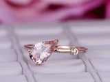 1ct Pear Cut Morganite Engagement Ring Two Stone Minimalist 14k Rose Gold Finish