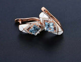 2.3ct Drop Earrings Princess Cut Blue Topaz Geometric 14k Rose Gold Finish