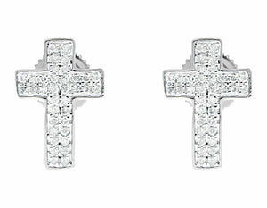 0.2ct Round Cut VVS1D Diamond Cross Stud Earrings Women 14k White Gold Finish