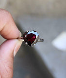 1.2ct Engagement Ring Heart Cut Red Garnet Solitaire Women 14k White Gold Finish