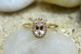 2ct Oval Cut Peach Morganite Engagement Ring 14k Yellow Gold Over Halo Solitaire