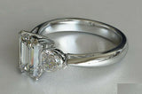 2ct Emerald Cut Diamond Trilogy Engagement Ring 14k White Gold Over Heart Accent