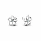 0.1ct Round Cut VVS1 D Diamond Flower Stud Earrings 14k White Rose Gold Finish