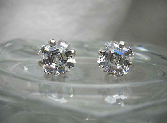 Solitaire Women Stud Earrings 1.5ct Asscher Cut VVS1 Diamond 14k White Gold Over