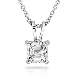 1ct Asscher Cut Diamond Solo Solitaire Pendant 14k White Gold Finish WITH CHAIN