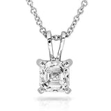 1ct Asscher Cut Diamond Solo Solitaire Pendant 14k White Gold Finish WITH CHAIN